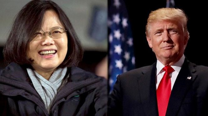 Tổng thống đắc cử Mỹ Donald Trump (phải) và lãnh đạo Đài Loan Thái Anh Văn - Ảnh: AFP