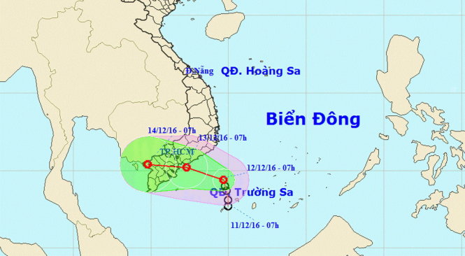 Sơ đồ dự báo hướng đi áp thấp nhiệt đới - Ảnh: Trung tâm dự báo khí tượng thủy văn Trung ương