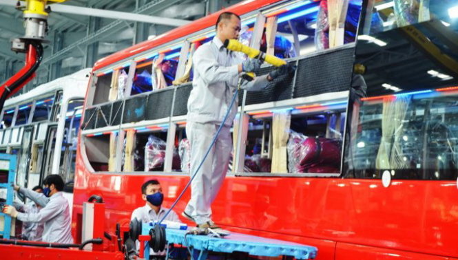 Dây chuyền lắp ráp ôtô Trường Hải, doanh nghiệp trong nước hiện chiếm 38,6% thị phần ôtô - Ảnh: LÊ TRUNG