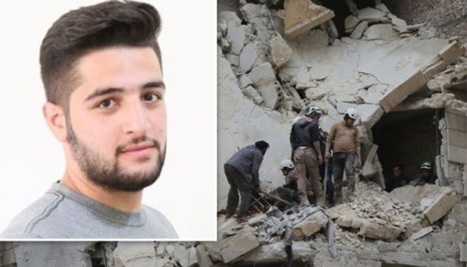 Khaled Khateeb và một cảnh trong phim The White Helmets - Ảnh: AFP - Twitter