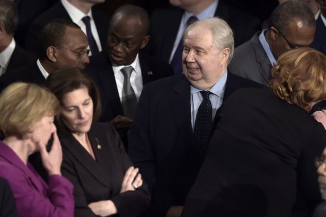 Đại sứ Nga tại Mỹ Kislyak có mặt trước một buổi phát biểu ngày 28-2 của ông Trump tại Washington, D.C. - Ảnh: AFP