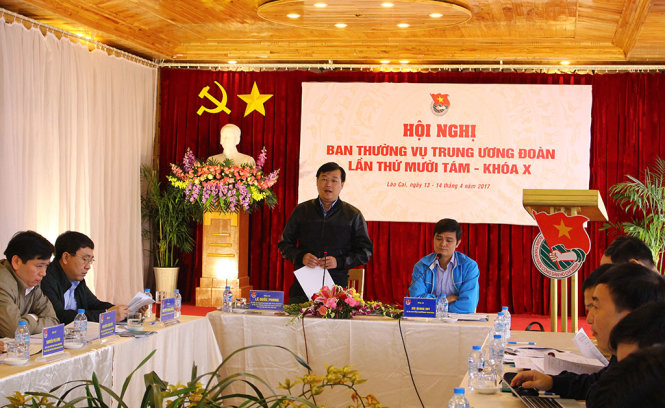 Bí thư thứ nhất Trung ương Đoàn Lê Quốc Phong phát biểu tại phiên bế mạc hội nghị - Ảnh: HÀ THANH