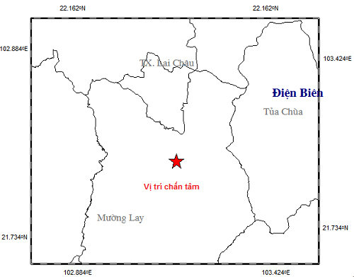 Vị trí trận động đất ngày 15-5 ở Mường Lay, Điện Biên - Ảnh: Trung tâm báo tin động đất và cảnh báo sóng thần