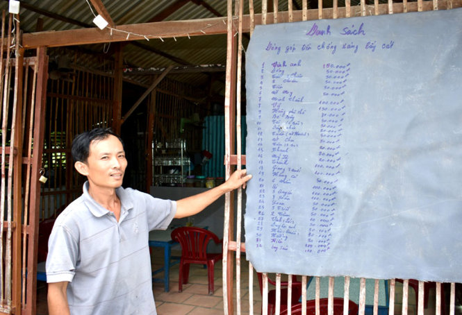 Quá bức xúc nên người dân đã quyên góp tiền làm kinh phí để chiến đấu với doanh nghiệp khai thác cát - Ảnh: BỬU ĐẤU