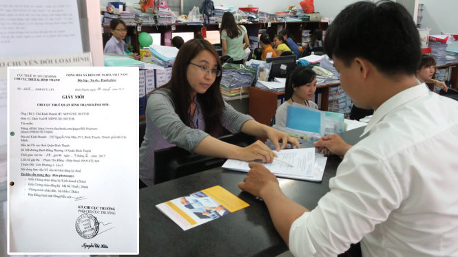 Nhiều chi cục thuế đã gửi thư mời đến các chủ cơ sở kinh doanh trên Facebook để mời tới làm việc và yêu cầu thực hiện kê khai, nộp thuế. Ảnh nhỏ: giấy mời của Chi cục Thuế Q.Bình Thạnh - Ảnh: T.T.D.