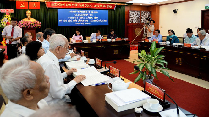Toàn cảnh buổi tọa đàm khoa học đồng chí Phạm Văn Chiêu với Đảng bộ và nhân dân Gia Định - TP.HCM do thành uỷ TP.HCM tổ chức sáng 8-7 - Ảnh: TỰ TRUNG