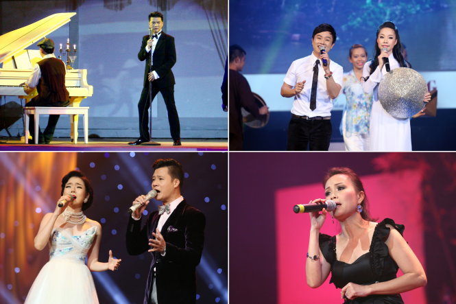 Các chương trình có hát nhạc bolero (trừ trái qua, từ trên xuống): Đàm Vĩnh Hưng trong chương trình Thương hoài ngàn năm, Đông Quân - Thụy Vân trong chương trình Hoàng Thi Thơ, Lệ Quyên - Quang Dũng trong chương trình Vũ Thành An, Cẩm Ly trong chương trình Những tình khúc vượt thời gian - Ảnh: Gia Tiến