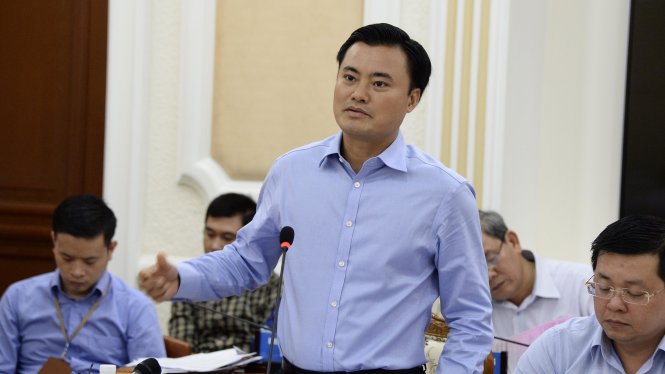 Ông Bùi Xuân Cường, giám đốc Sở GTVT phát biểu về vấn đề Giao thông , sáng 28- 7- Ảnh: TỰ TRUNG