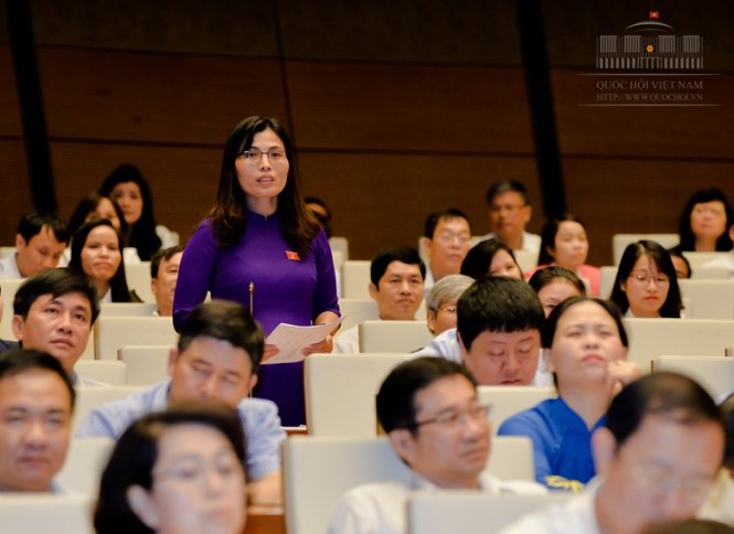 Đại biểu Hồ Thị Minh (Quảng Trị) nêu kiến nghị công nhận người Pa Cô là một dân tộc tại Quốc hội ngày 14-6-2017 - Ảnh: QUOCHOI.VN