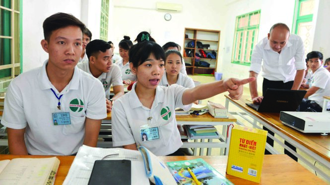 Một tiết học tiếng Nhật của lao động Công ty TNHH Dịch vụ quốc tế Sài Gòn (Saigon Inserco) - Ảnh: DUYÊN PHAN