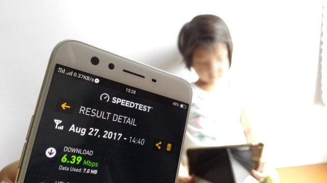 Tốc độ 4G (chiều tải xuống) đo vào chiều 27-8-2017 của một nhà mạng chỉ có 6,39Mbps, không khác gì tốc độ 3G - Ảnh: ĐỨC THIỆN