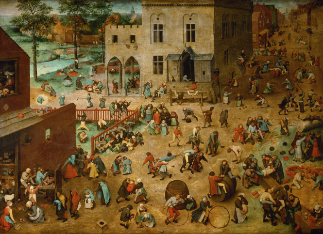 Những trò chơi của trẻ con, Pieter Bruegel bố, sơn dầu trên gỗ, 118 x 161cm, Bảo tàng Lịch sử văn hóa Vienna, Áo.-Ảnh: wikipedia.org