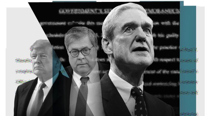 Từ trái sang: Tổng thống Trump, Bộ trưởng Barr, và công tố viên đặc biệt Mueller. Ảnh: Vox