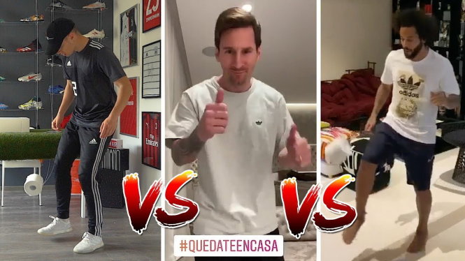 Các ngôi sao bóng đá thách đấu theo trào lưu #StayatHomeChallenge. Ảnh: Youtube