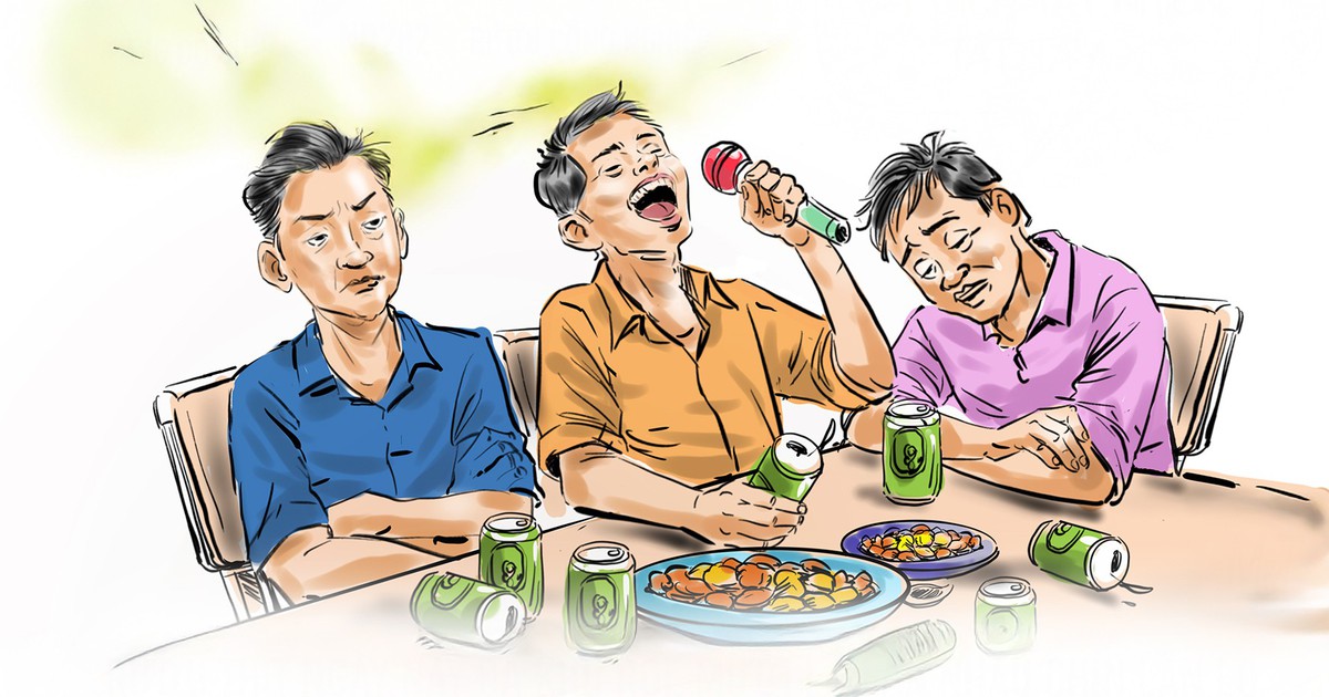 Nhậu hết ly, hết be rồi đến hết can, hết chum, thấy mặt đỏ phừng phừng thì nên bắt xe, rót cho ly nước suối