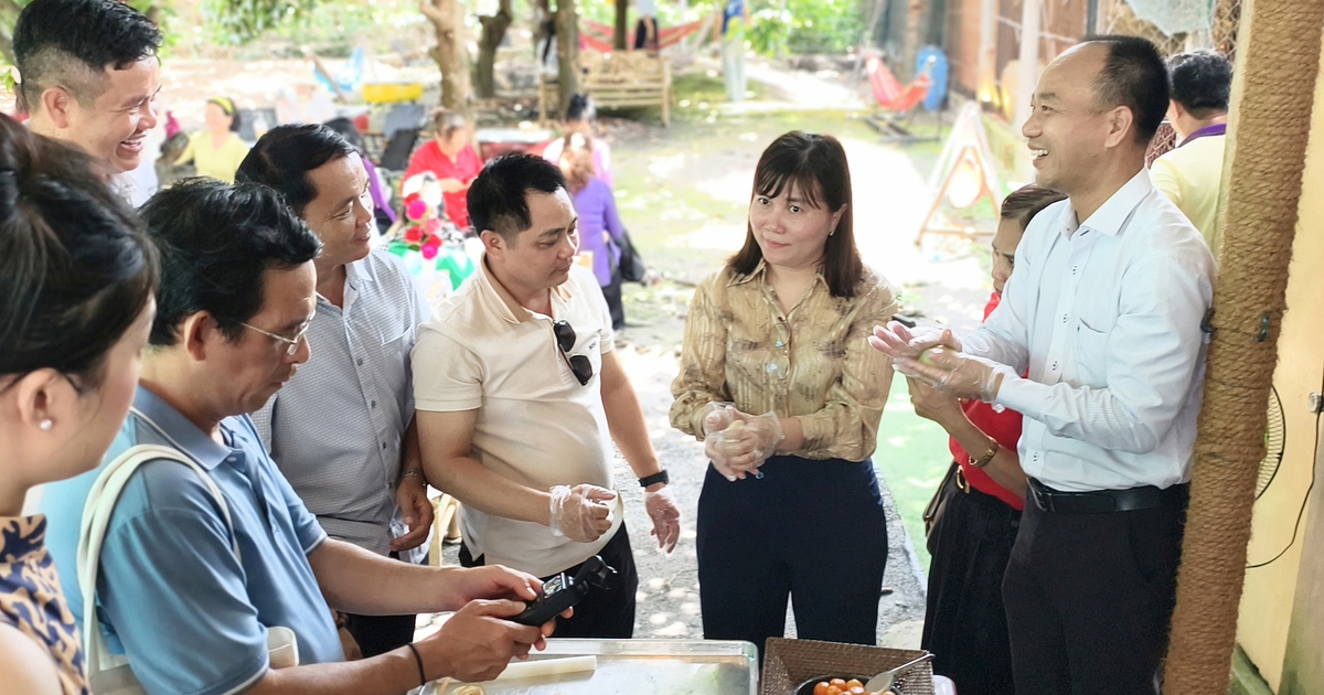 Du khách thích thú chèo xuồng, đi ca nô, hái trái cây, làm bánh cùng người dân Bình Mỹ