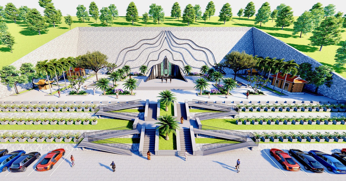 Phối cảnh bia tưởng niệm 98 thanh niên hy sinh ở cống Hiệp Hòa năm 1978