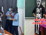 Học sinh đeo mặt nạ ‘giả ma’ núp sau tấm rèm hù cô giáo