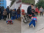 Cả trường lác mắt với pha lên xe công phu của cậu bé giỏi võ công