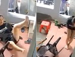 Cô gái ngã chổng vó khi bước xuống bậc thềm