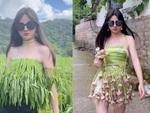 Cô gái thiết kế váy từ rau muống, ớt, cây tỏi