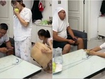 Mẹ ngã dập mông vì con gái lấy ghế lúc nào không hay