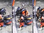 Chàng shipper bối rối tìm mũ bảo hiểm vì để lộn lên xe khác