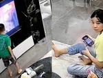 Chị gái hoảng hồn khi em trai đập vỡ màn hình ti vi