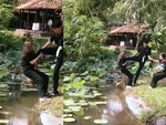 Pha xử lý điểm 10 của bộ ba hái thanh long suýt ngã xuống hồ
