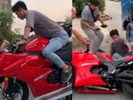 Chàng trai 'đo đường' khi lái mô tô xuống thùng xe tải
