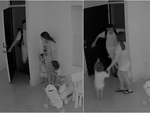 Chồng hoảng hồn khi bị vợ con núp sau tường hù