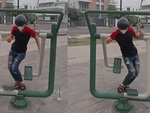 Chàng trai thử thách độ cứng xương ống đồng bằng vũ điệu làng lá