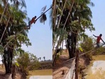 Chàng trai trèo cây cau ngã xuống ao
