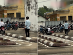 Cô gái ngã sõng soài khi thực hành lái xe máy qua gờ giảm tốc
