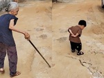 Cụ bà không nhịn được cười khi cháu trai bắt chước dáng đi