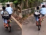Hai bé trai có pha xử lý 'nghệ cả củ' khi xe đạp có một yên