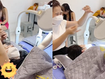 Cô gái bất lực với nữ khách nằm ngủ quên khi nối mi