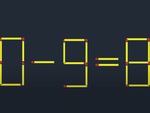 Di chuyển 1 que diêm để phép tính 0-9=8 thành đúng