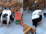 Nữ nhân viên ngã sấp ngửa vì nền nhà trơn