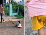 Bé gái may mắn được 'bỉm độ' khi bố cho ngồi lái mo cau