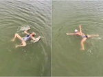 Bé gái trổ tài bơi ếch đỉnh cao