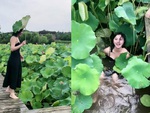 Thiếu nữ ngã khi tạo dáng bên hồ sen