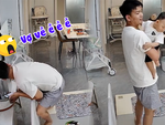 Bố bỉm sữa lươn lẹo khi nghe tiếng vợ về