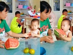Mẹ phì cười khi con trai giành cả miếng dưa hấu to