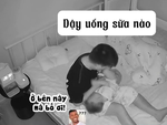 Ông bố ngáy ngủ cho con uống sữa kiểu ngược đời