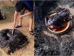 Chàng trai làm món gà nướng bóng đêm