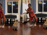 Chú chó ngồi hát cho cô chủ nhảy vũ điệu Làng lá
