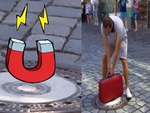 Chiếc vali troll người đi đường