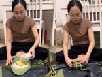 Cô gái gói bánh chưng không cần khuôn đẹp và nhanh