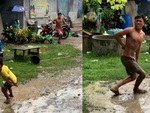Bé gái nghịch bẩn báo hại anh trai ngã dập mông